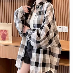 Spring and Autumn Niche Woman Clothes Chic Classy Long Sleeve Shirt All-match Comfortable Leisure Loose Plaid Sunscreen Tops Ins