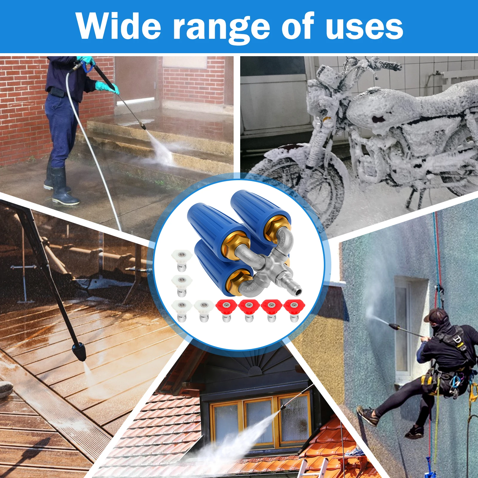 4-in-1 ターボノズル高圧洗浄機 2.0 オリフィス クワッドルプルターボノズル 360 °   回転式1/4インチクイックコネクター4000 PSIチップターボ