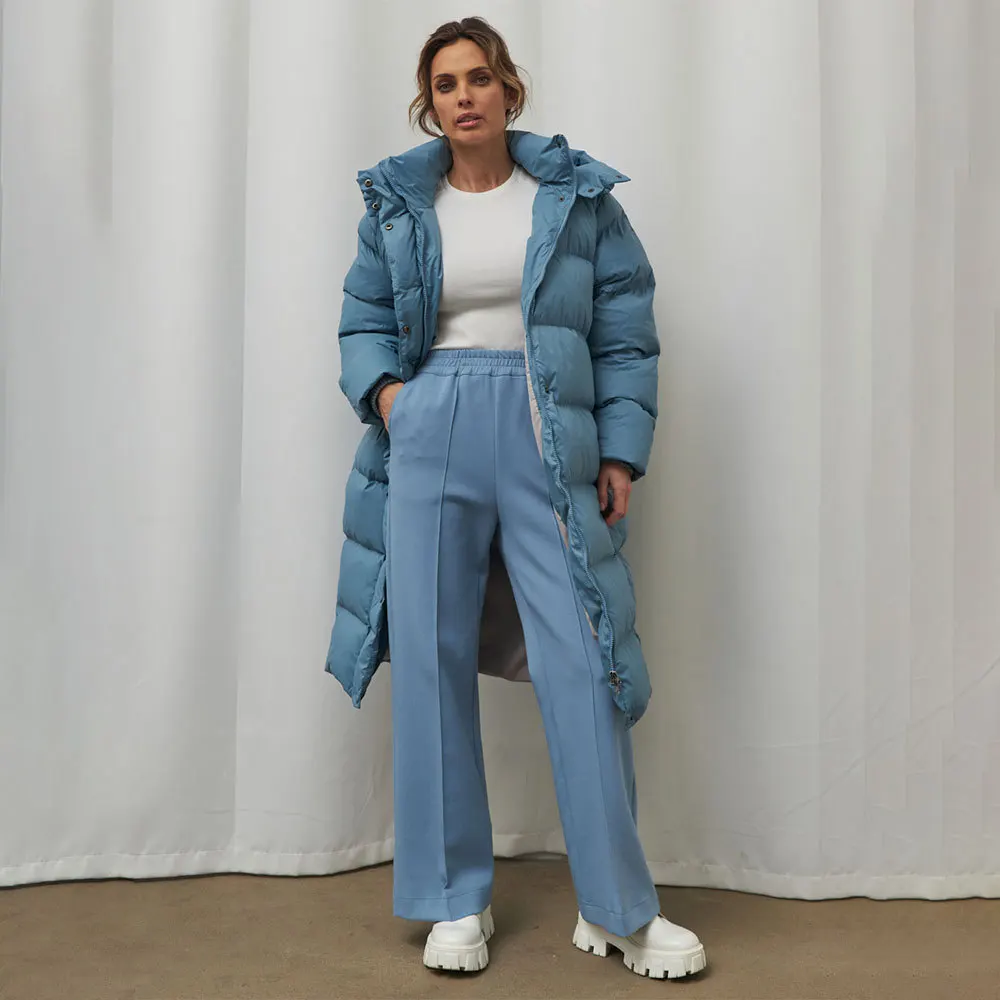 المرأة الشتاء ثي طويلة أسفل Jaet الأبيض دو ريشة الراقية مقنعين تمديد طول ملابس خارجية عادية فضفاضة تناسب الدفء