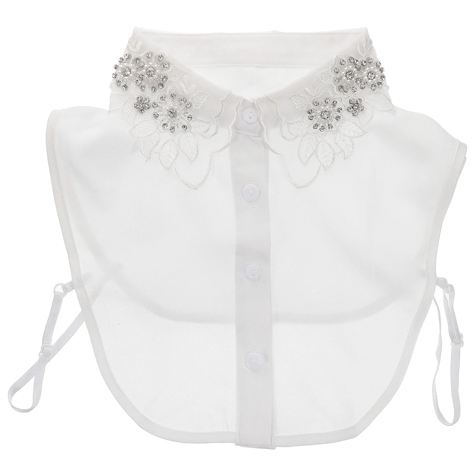 Полый искусственный воротник для женщин, белые воротники со стразами, блузка с накладными лацканами, съемная хлопковая блузка