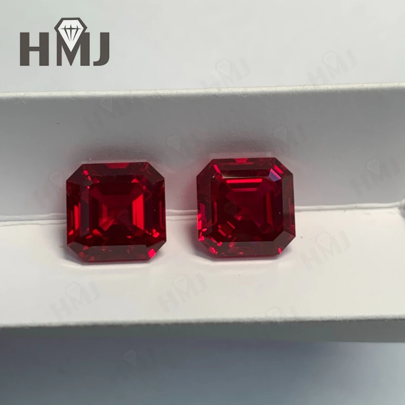 مختبر نمت روبي حمامة الدم الأحمر Asscher مربع الشكل الأحجار الكريمة DIY بها بنفسك الخرز صنع مواد المجوهرات AGL شهادة أعلى جودة