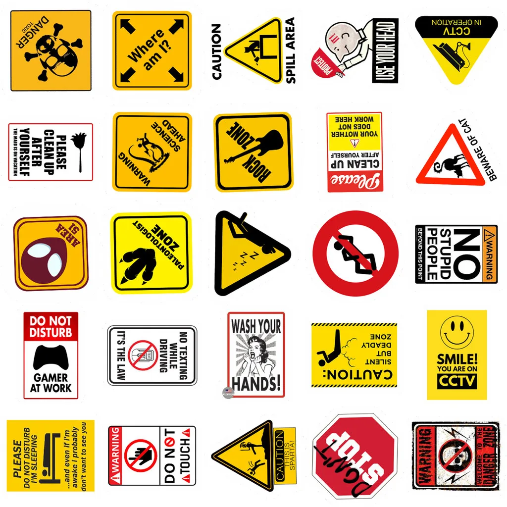 50 Stück kreative Warnschild-Aufkleber – Graffiti-Stil, wasserdicht für Handyhülle und Notebook-Dekoration, AnimeWorlds Store