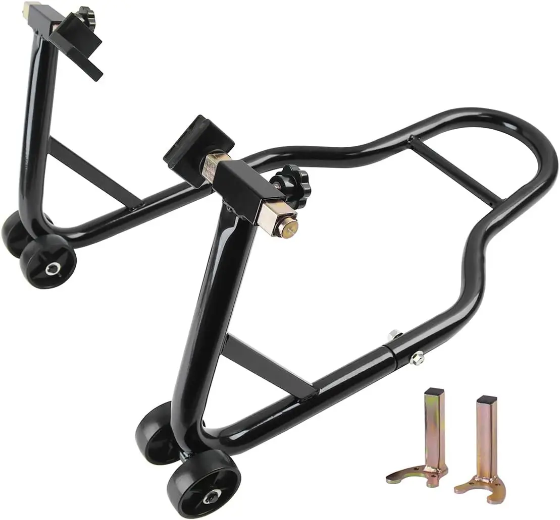 

Подставка для заднего колеса мотоцикла, грузоподъемная подставка 850 фунтов с вилкой U + L, катушка маятника, регулируемая подставка для подъема мотоцикла для