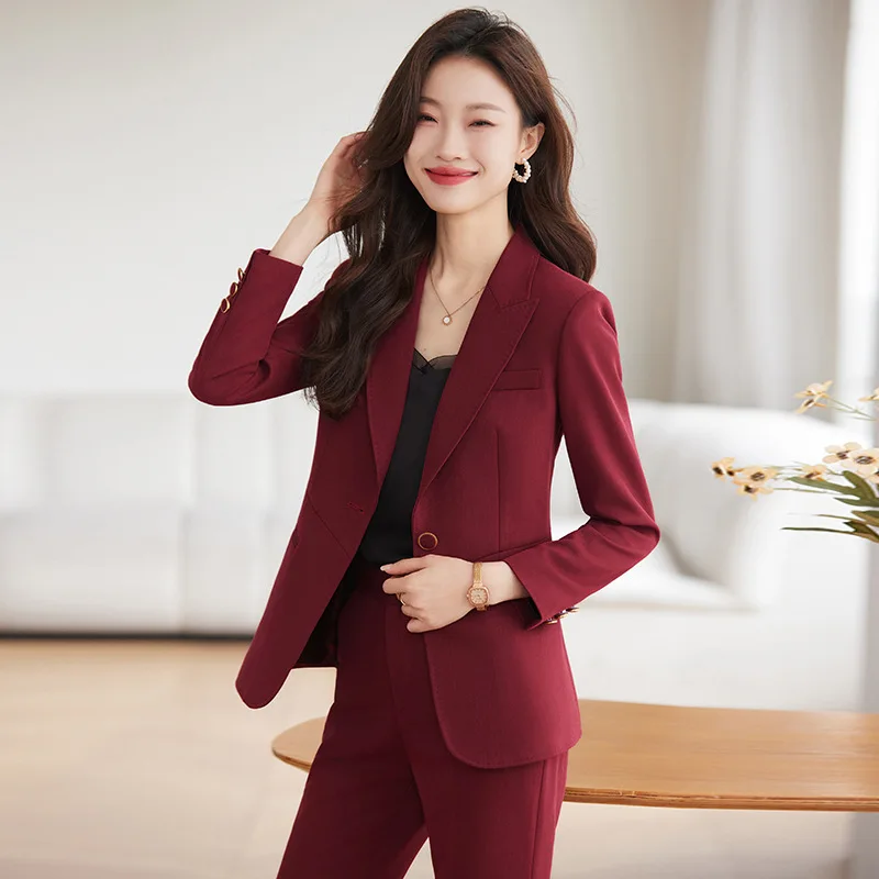 

Wine Red Suit Jacket for Women Spring and Autumn2024New High-End Temperament Goddess Temperament Formal Wear Business Wear Suit