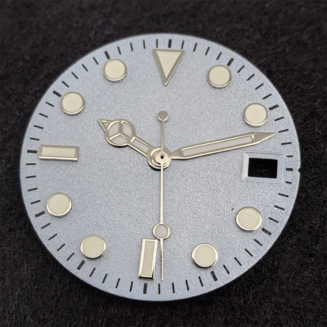 Циферблат часов NH35 и стрелки часов, костюм 28,5 мм, матовый циферблат с поверхностью, зеленые светящиеся аксессуары для часов, подходят для механизма NH35/NH36