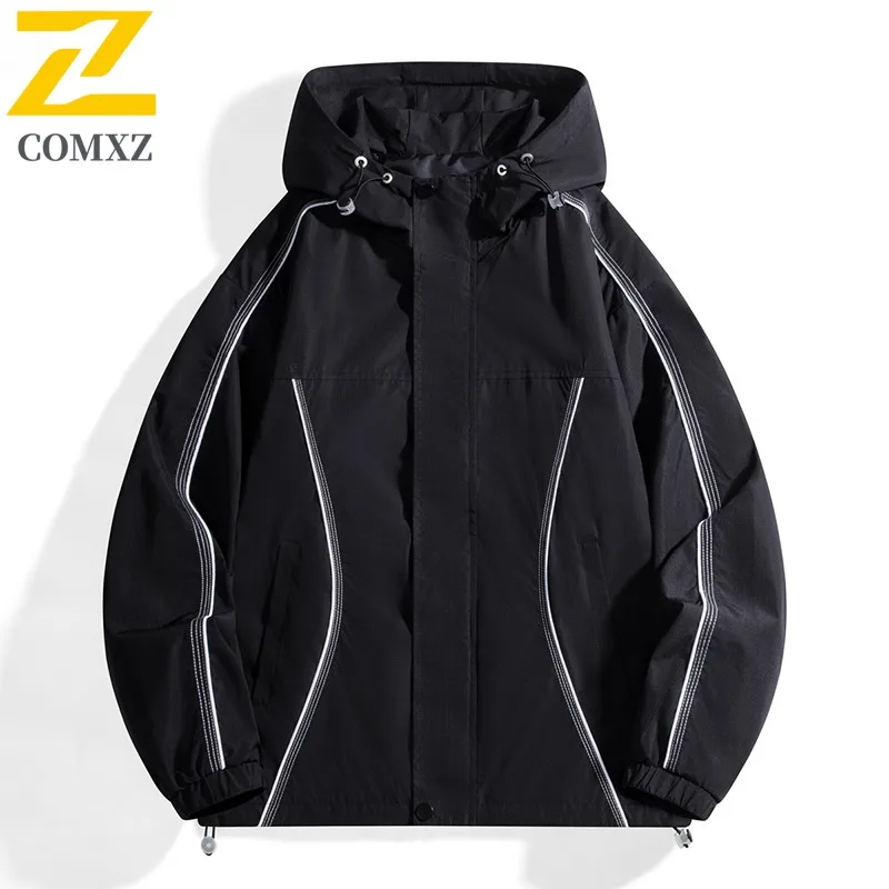 

COMXZ 2025 New Men Jacket Trendy Versatile Windproof Lightweight Outdoor Hiking Travel Camping Gorpcore Outerwear Hooded Coat