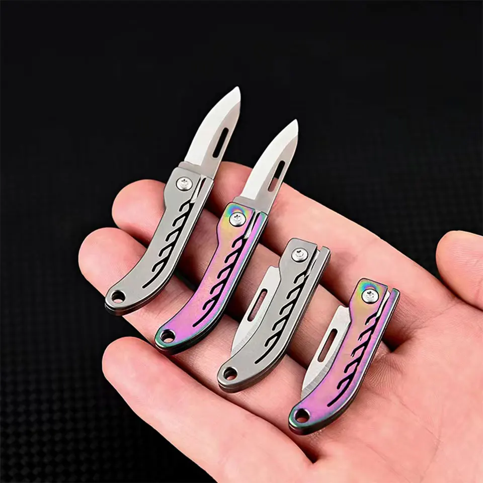 New TC4 Titanium Alloy Mini Folding Knife EDC Portable Keychain Pendant Knife Express Unpacking Pocket Knife Gift EDC Tool