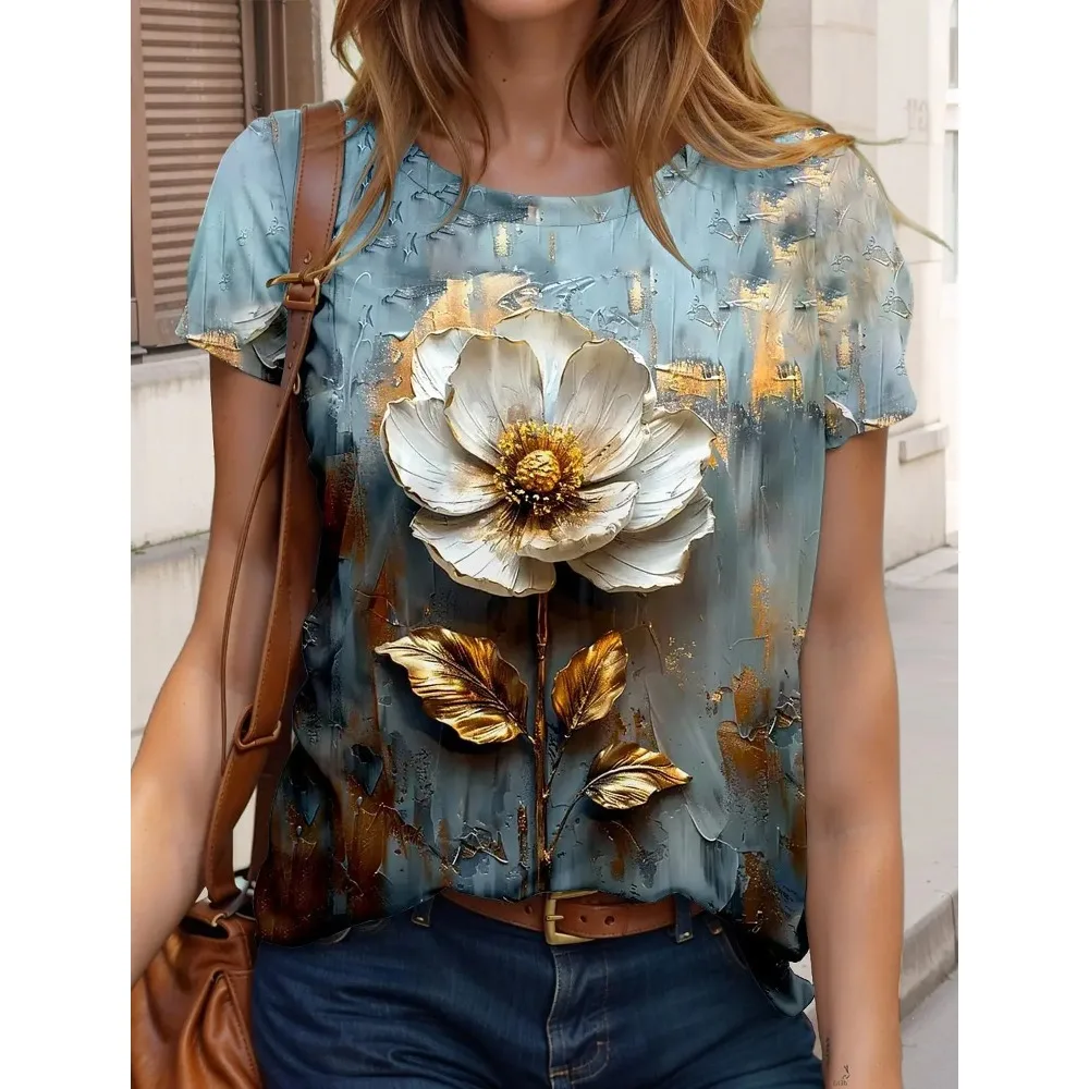 

Plant Flower Pattern 3D Print T-Shirts Women's Short Sleeves Floral T Shirt Y2k Harajuku Tees Streetwear Tops Female Clothing