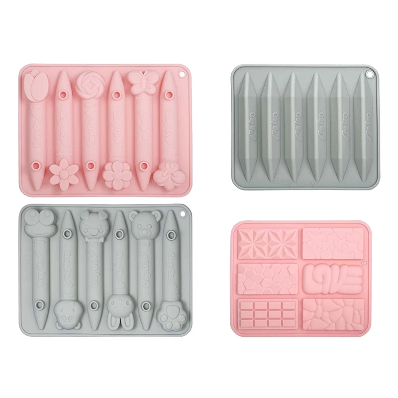 4 Pcs Crayon Recycling Molds, Assorted 3D Crayon Silicone Molds, Oven Safe, Triangular, Animals & Flowers