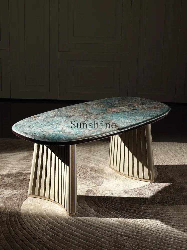 Light luxury marble dining table and chair combination oval