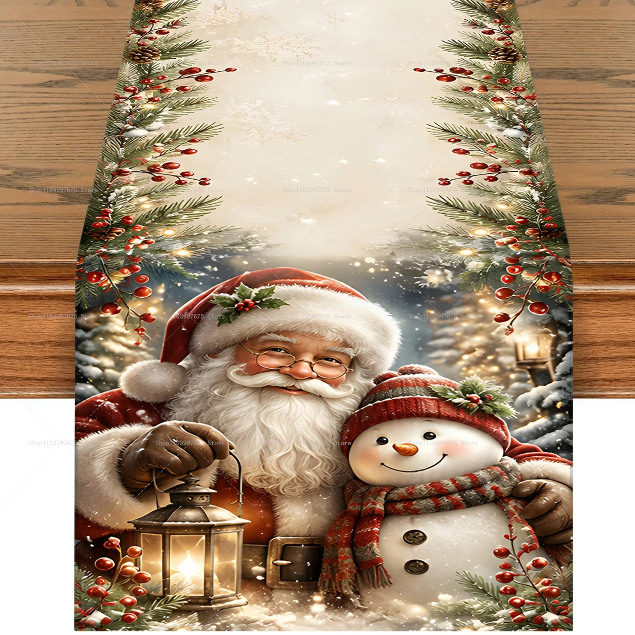 Santa Claus Snowman Xmas Table Runner Seasonal Winter Party  Decoration Holiday Home Kitchen Dining Room Decor