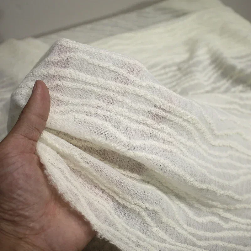 

Light Apricot Striped Wool Jacquard Fabric for Creative Diy Sewing Fashion Designer Clothing Cloth Polyester Material