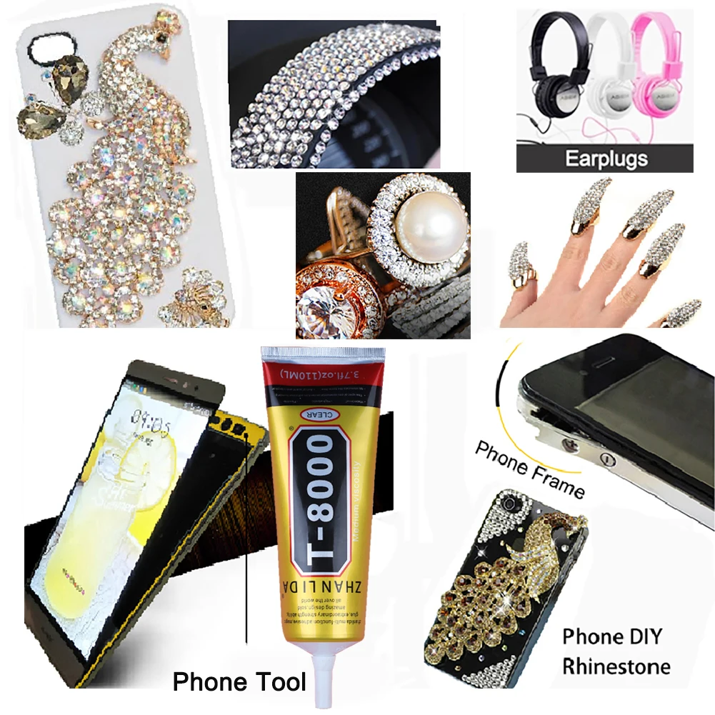 Cola transparente t8000 para reparo de celular, strass, joias, contas de pérola, diamante, artesanato, fone de ouvido, adesivo preto zhanlida bond
