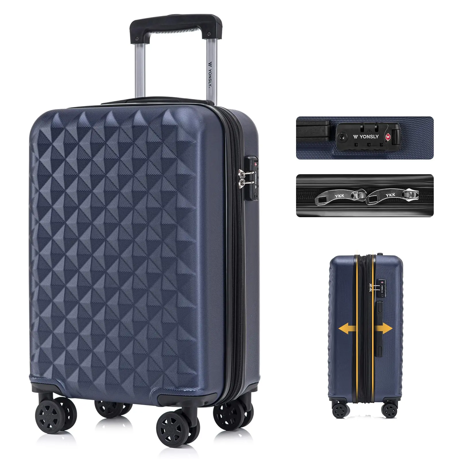 YONSLY Erweiterbarer Hartschalenkoffer 16/20/24/28 Zoll mit TSA Schloss 4 Leise 360° Rollen Netztasche Minimalistischer Reisekoffer für Damen S/M/L/XL für Kurze Reisen & Geschäftsreisen