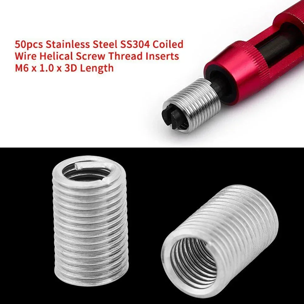 50pcs Threaded Insert M6x1.0x3D Helicoil Stainless Steel Repair Kit Set Equipment For Product High Insurance Factor Requirements