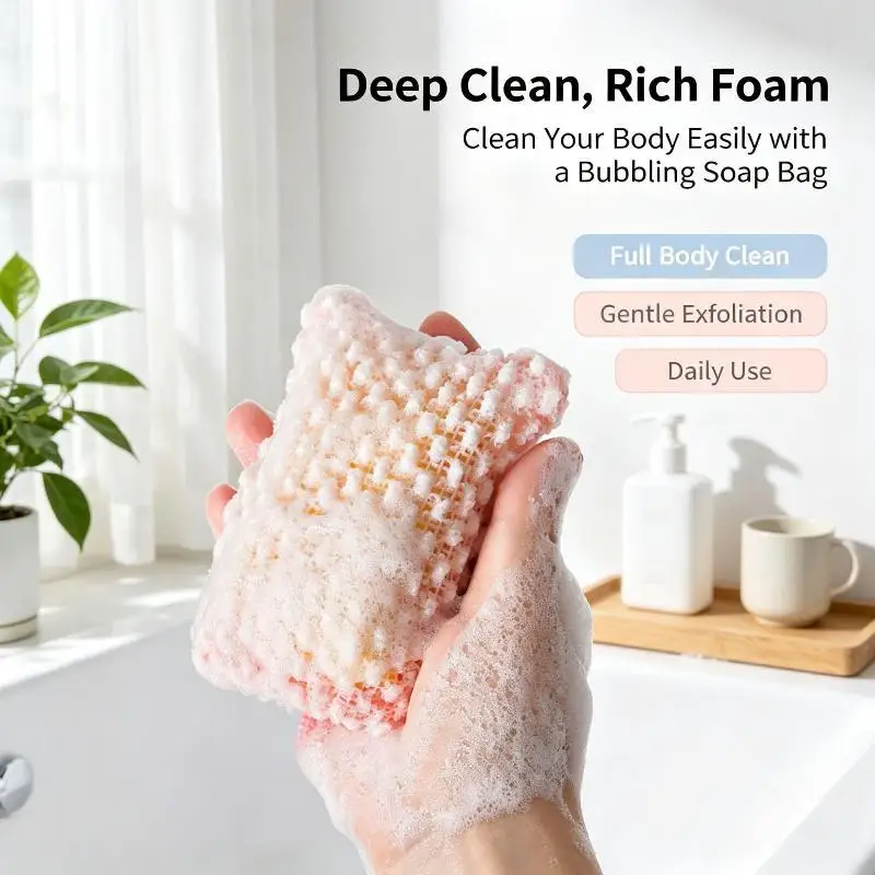 New 1Pcs Japanese Sauna Soap Bag Exfoliating Mesh Soap Pouch Quick Dry Hanging Soap Holder For Bathroom Shower