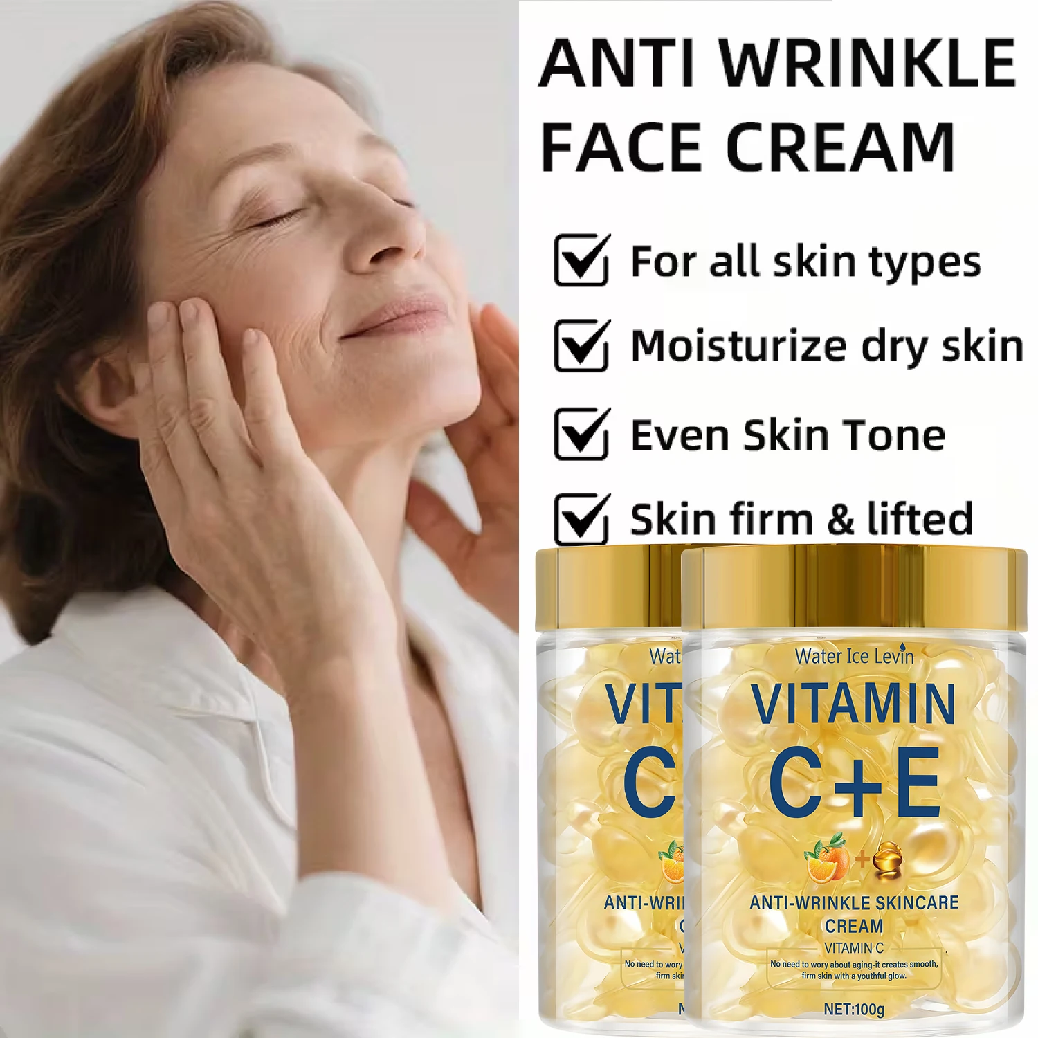 كريم فيتامين C+E المضاد للتجاعيد للعناية بالبشرة مع الريتينول وحمض الهيالورونيك لترطيب وحماية وتنعيم البشرة.