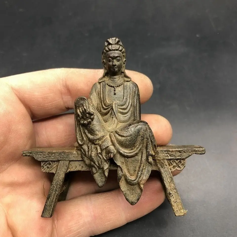 Antique Miscellaneous Bench Guanyin Bodhisattva Buddha Statue Free Guanyin Sitting Statue Feng Shui Offering Ornament