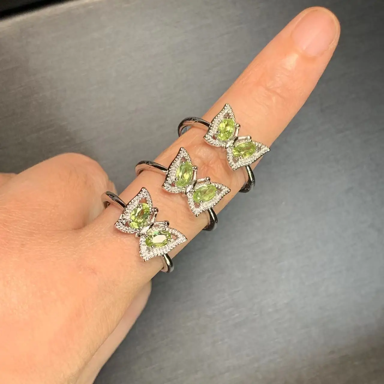 Butterfly Natural Peridot Ring Adjustable Female Jewelry for Women Gift Wholesale High Quality Vintage Fine