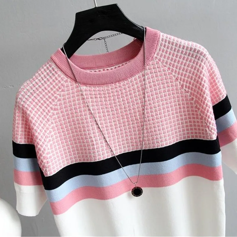 Korean Solid Color Ladies Pullovers Simplicity Autumn Winter Knitting Short Sleeve 2024 New Tops Interior Lapping Women Clothing