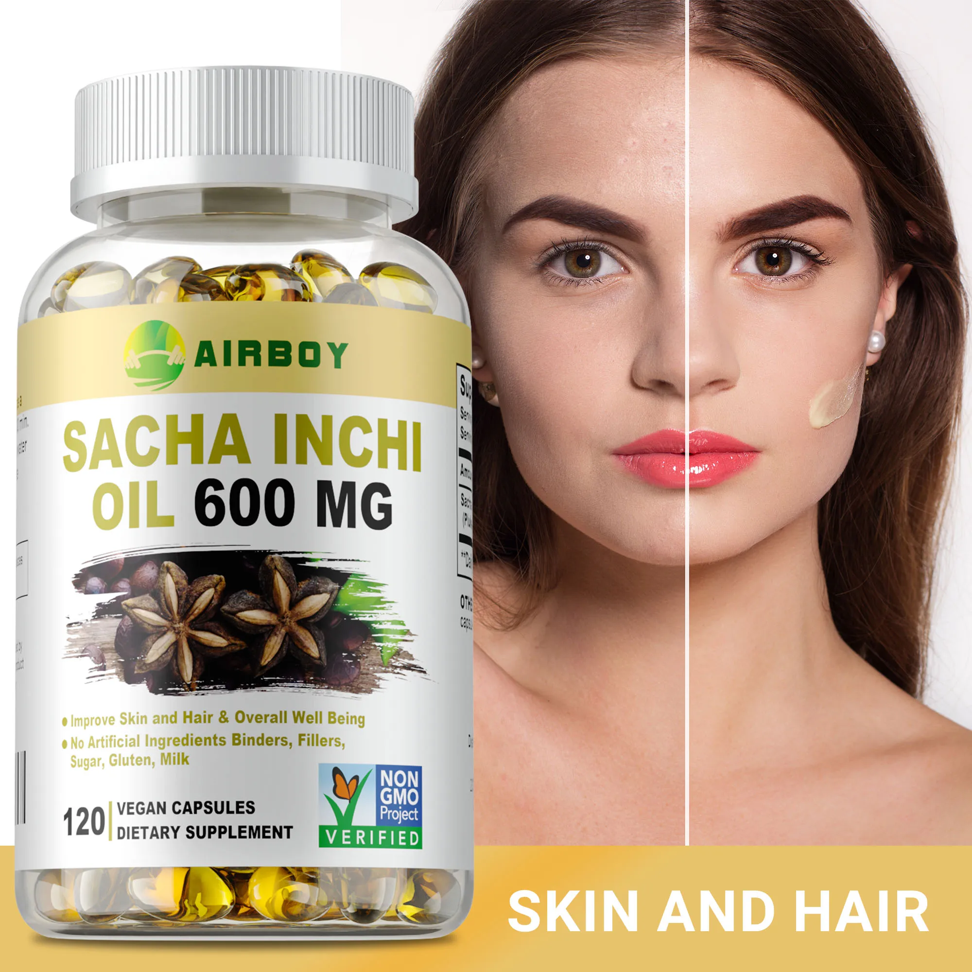 

Sacha Inchi Oil 600mg - Antioxidant, Promotes Heart, Brain, Eye Health, Supports Healthy Cholesterol Levels, Boosts Immunity