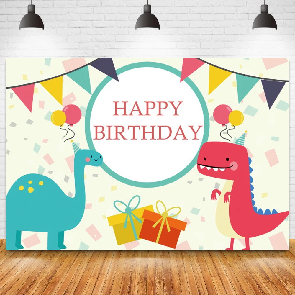 

Cake Smash Kids Birthday Cartoon Background Photographic Dinosaur Balloons Baby Shower Gifts Table Banner Party Backdrop