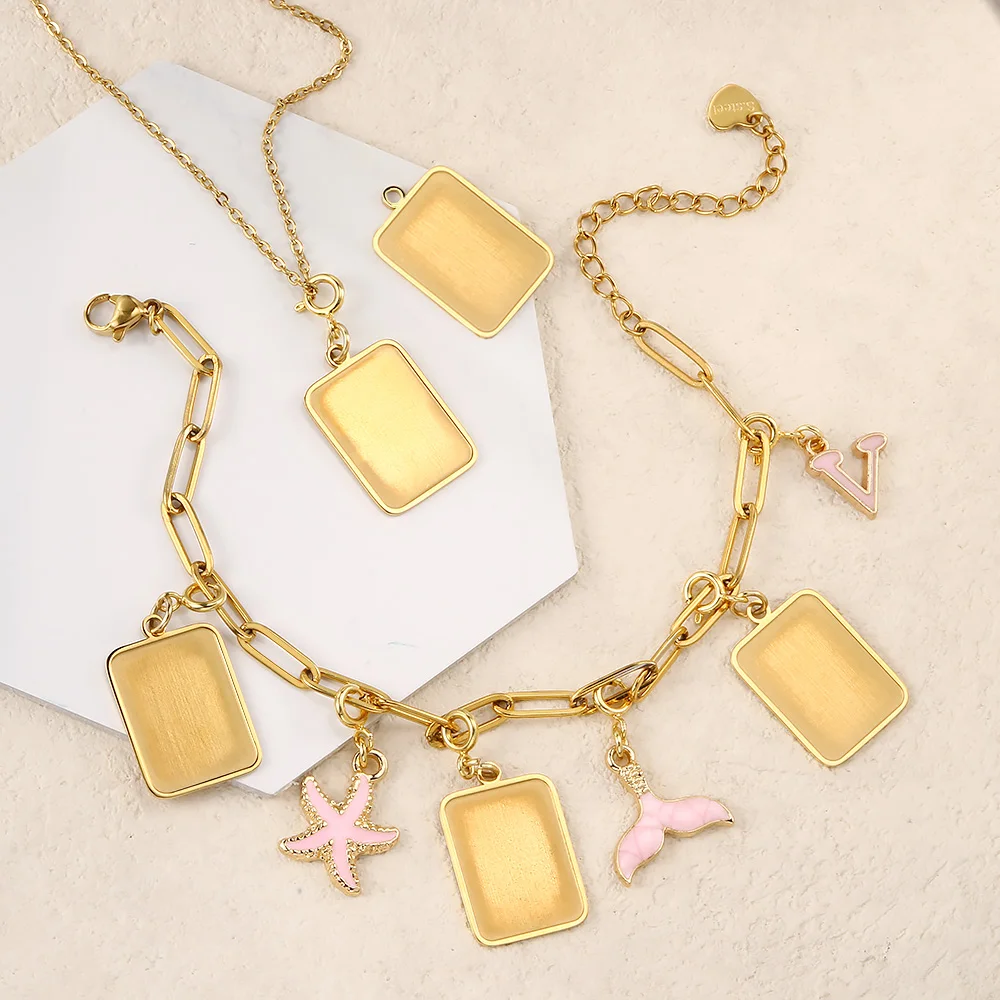Customized Photo Letter Flag Pendant Necklace For Women Men Stainless Steel Charm Chain Bracelet DIY Making Jewelry Accessories - view 4