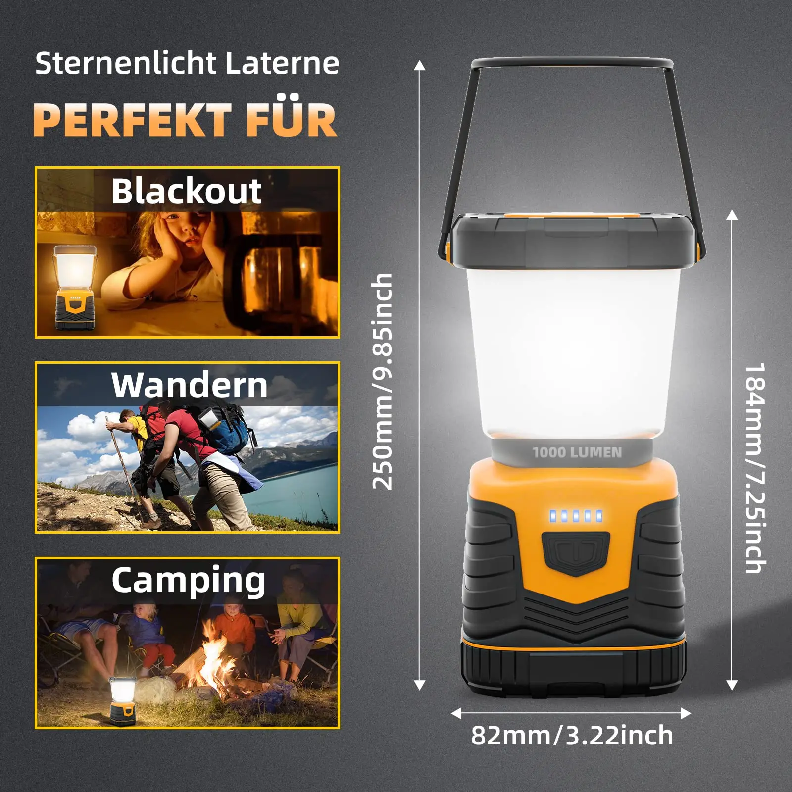 Camping Lamp 4400 mAh Battery USB C Rechargeable Camping Lantern with for Hiking, Emergency, Power Bank, Power Failures