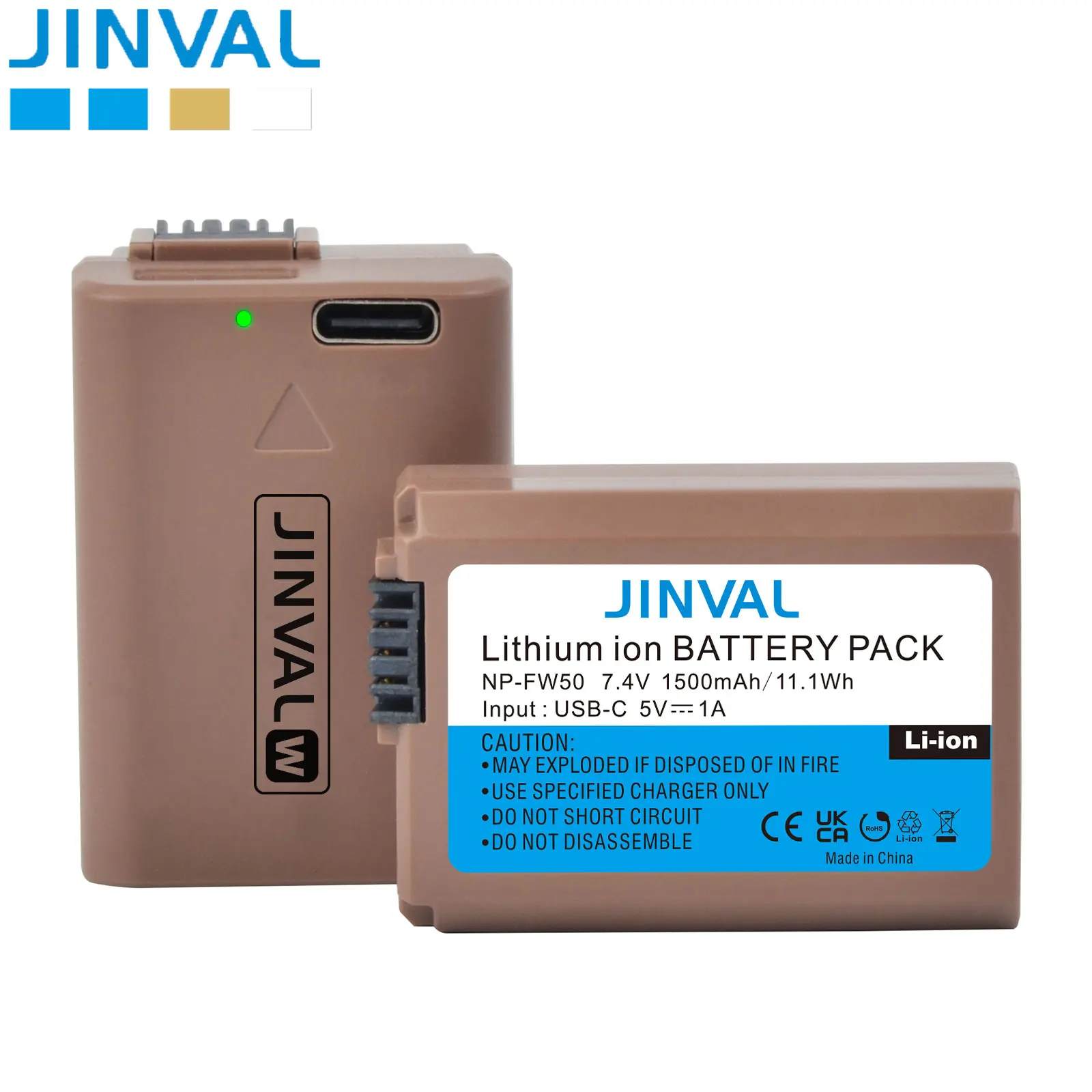 JINVAL 1500mAh NP-FW50 Battery USB-C Input NP FW50 Rechargeable Batteries For Sony A6400 A6300 A6500 A7 A7II A7RII A7SII A7S
