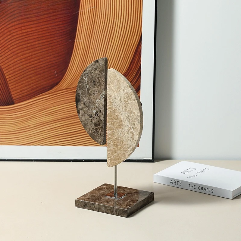 New Chinese-style wabi-sabi double-arc moon-reflecting marble ornament,  entrance bookcase desktop high-end