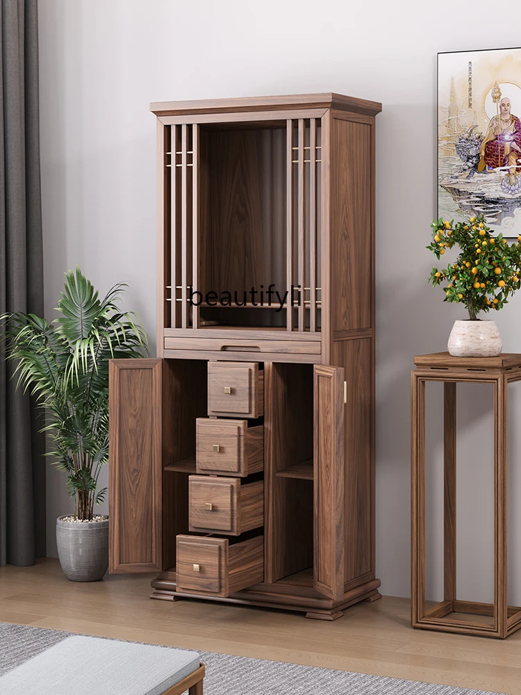 

Black walnut Buddhist platform new Chinese vertical cabinet Buddhist cabinet household God of Wealth cabinet