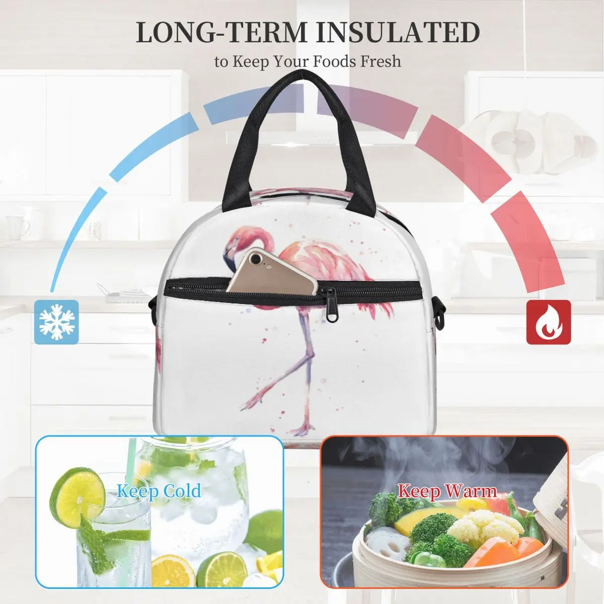 Flamingo Watercolor Painting Lunch Bags Insulated Bento Box Leakproof Lunch Tote Picnic Bags Cooler Bag for Woman Travel