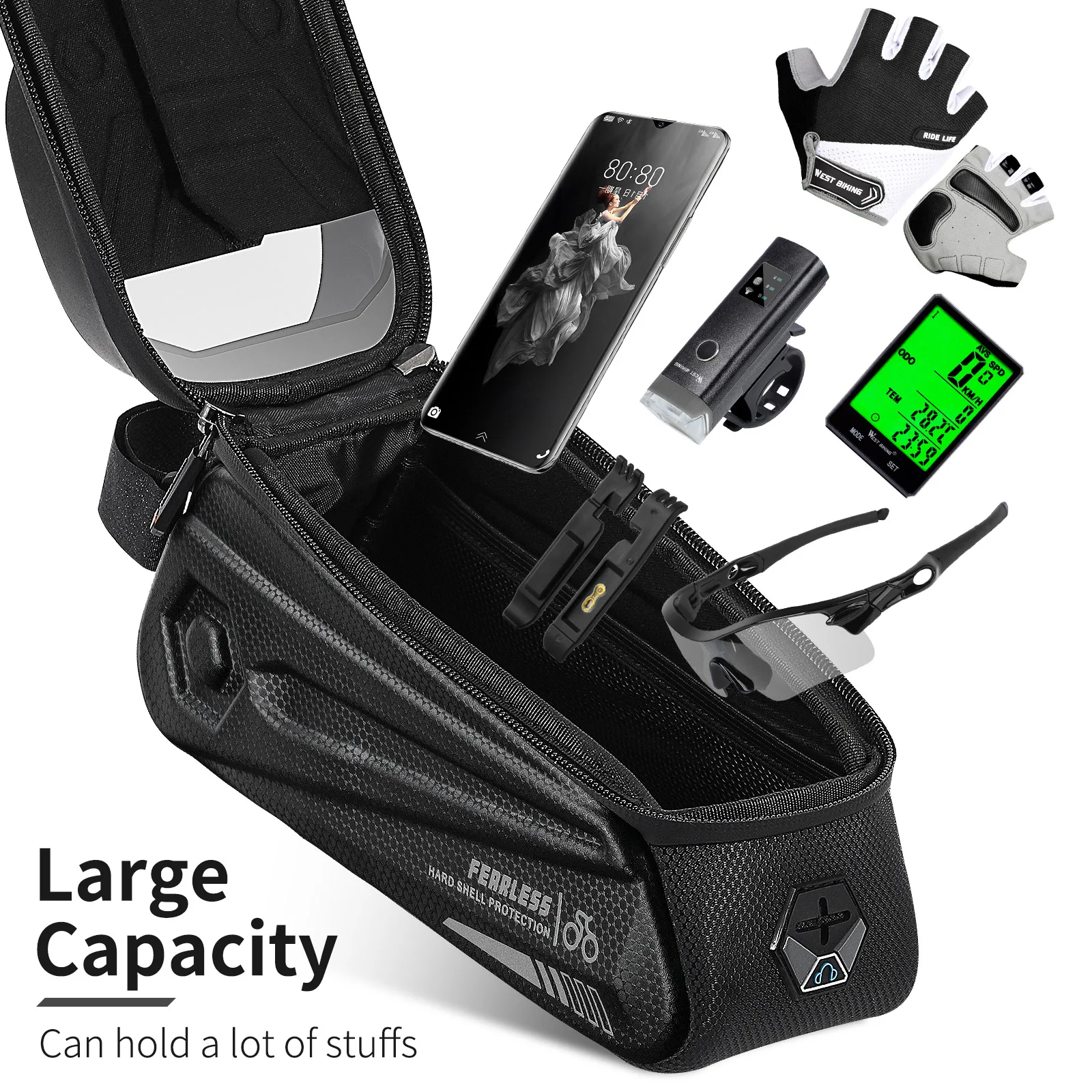 WEST BIKING Bike Bag Bicycle Front Cell Phone holder Touch Screen Cycling Bag Top Front Tube Frame MTB Road Bike Bag