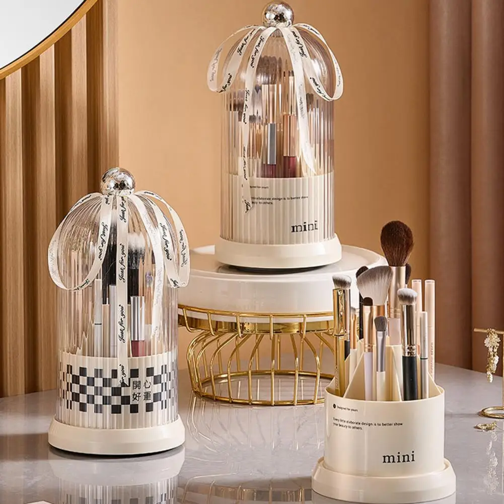 360° Rotating Makeup Brush Storage Box With Lid Luxury Eye Pencil Holder Portable Desktop Makeup Organizer Make Up Tool Jewelry