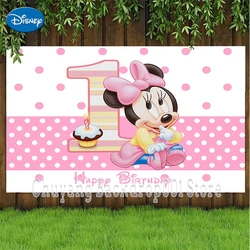 Disney Cute Pink Minnie Mouse Backdrop Happy Birthday Girl Baby Shower Party Decoration Photography Princess Banner Background