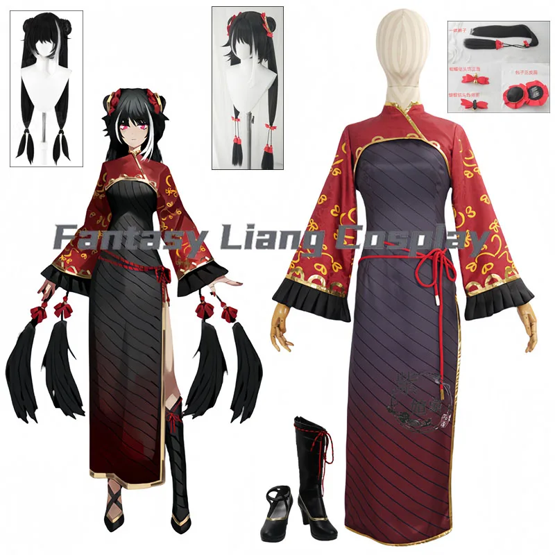

Game Limbus Company Jia Xichun Cospay Costume Wig Shoes Cheongsam Outfit For Woman Halloween Carnival Party Dress Up Plus One
