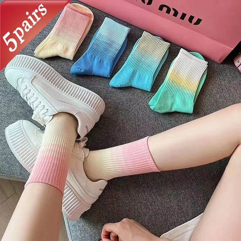 5-teiliges Damensocken-Set aus japanischem Dopamin, einfache, vielseitige Mittelrohrsocken, atmungsaktiv, schweißabsorbierend, bequeme Baumwollsocken