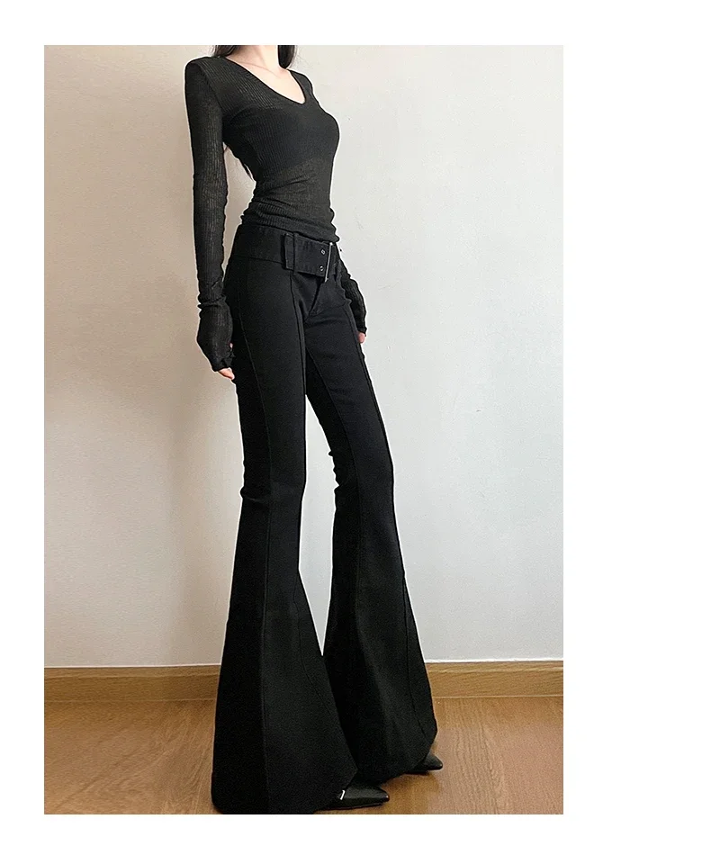 2026 Y2k Retro Emo 2000s Women's Black Flare Pants Streetwear Fashion Trousers Harajuku Wide Yoga Pants 90s Aesthetic Clothes