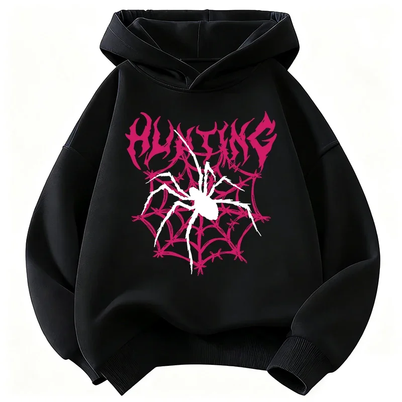 Kids Hoodie Spider Web Hunting Print Boys Girls Long Sleeve Pullover Children Casual Sweatshirt