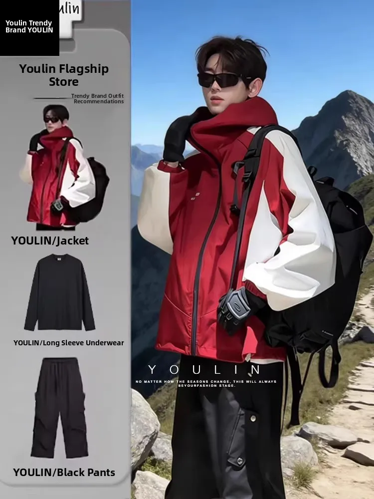

Double-Sided Waterproof Outdoor Climbing Jaet Men's Sli Casual Sportswear Set Cool Outdoor Workwear irt And Pants