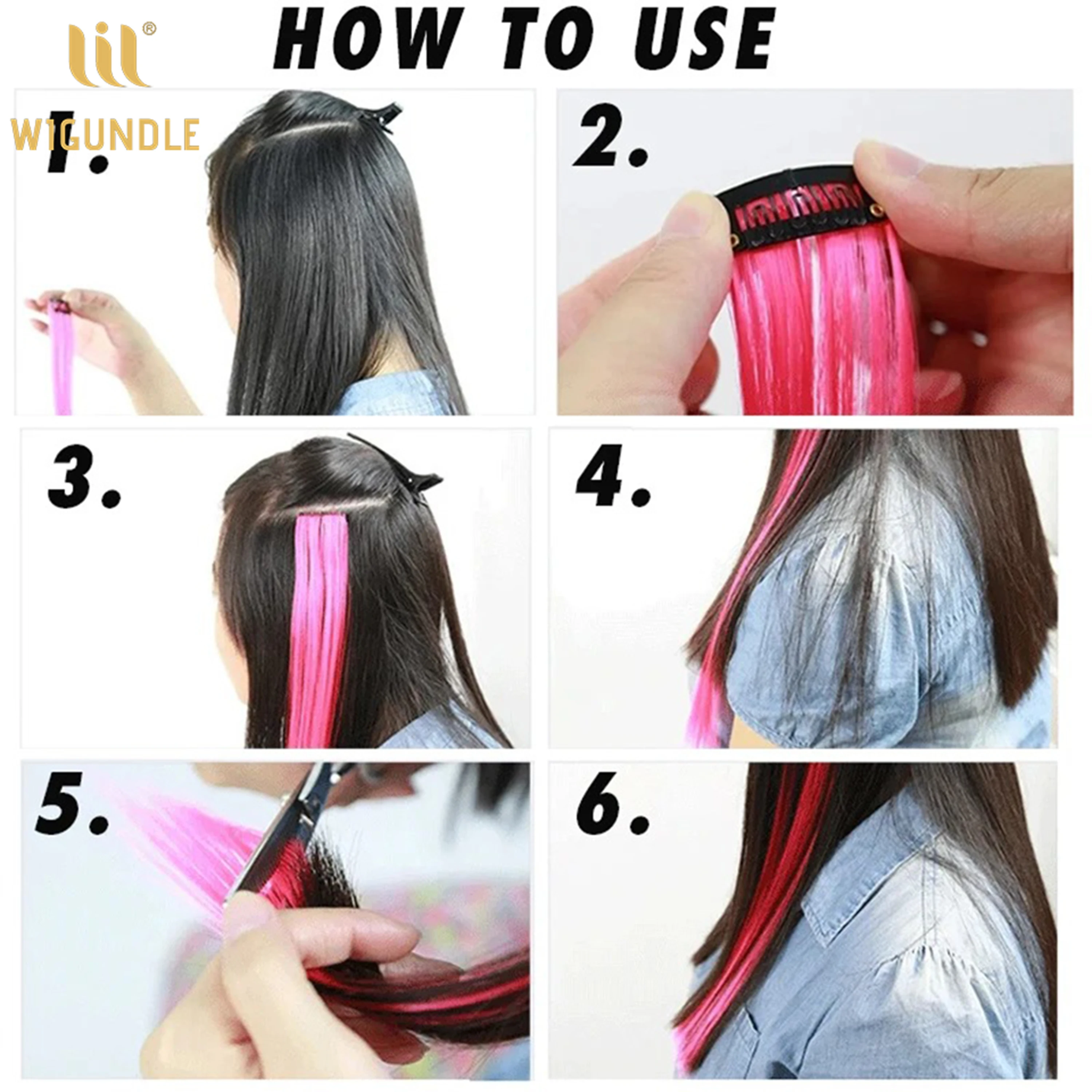 Extensiones de cabello sintético liso de 22 pulgadas, pelo falso con Clip ombré, rosa, morado y amarillo, Color arcoíris, resistente al calor