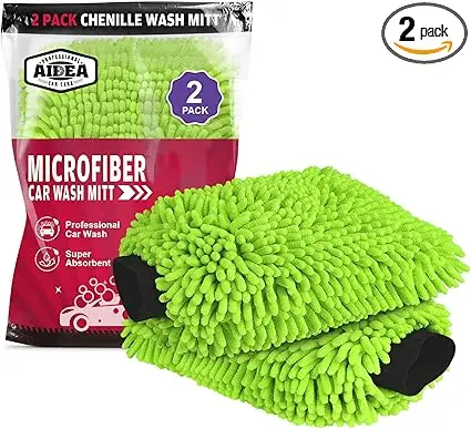 

AIDEA Car Wash Mitt Microfiber, 2PK Scratch Free Lint-Free, Premium Chenille Microfiber Mitt Car Wash Brush, Green, Regular Size