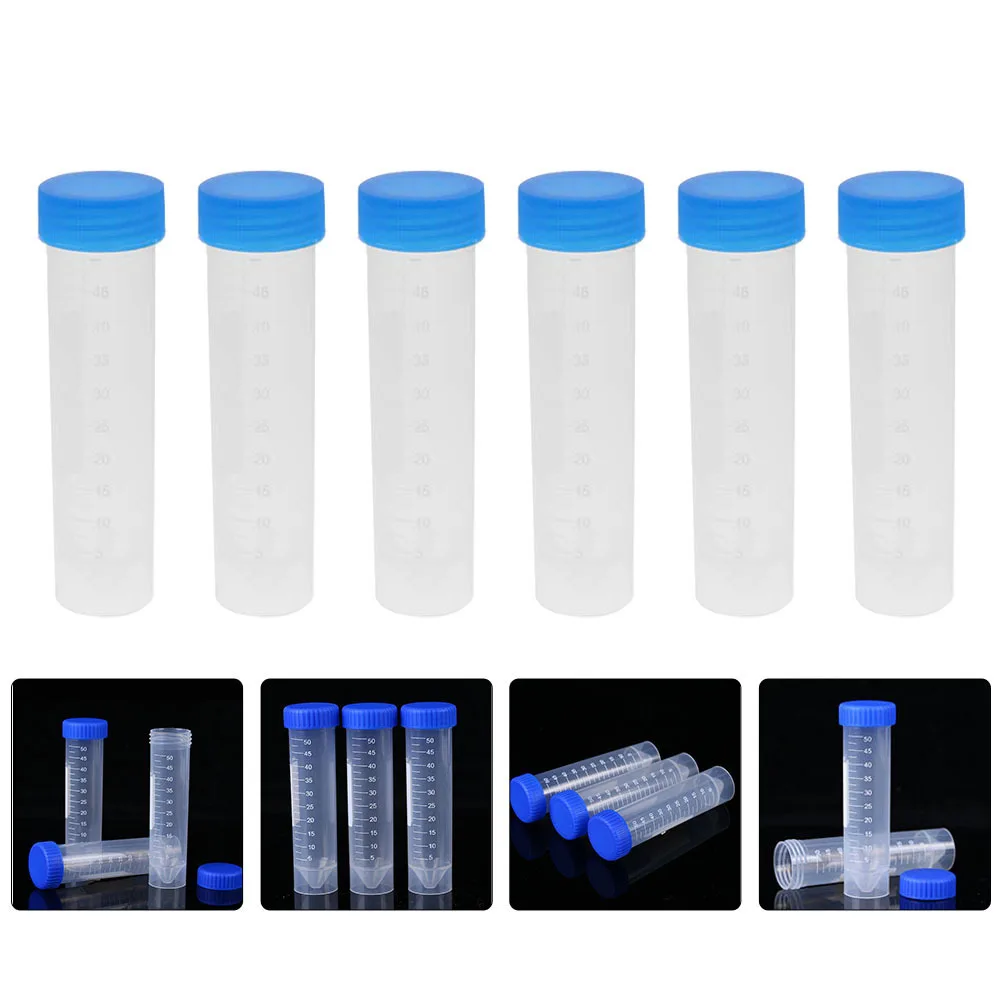 50Pcs 50ml Scientific Tubes Plastic Clear Screw Cap Centrifugal Tube Test Tubes for Laboratory Biochemical