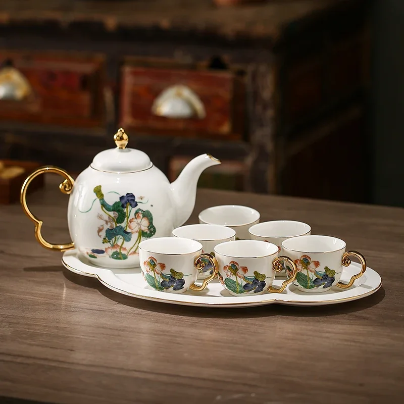 Lotus pond moon color Chinese afternoon tea ceramic tea set 2023 new light luxury high-grade coffee cups tea cups