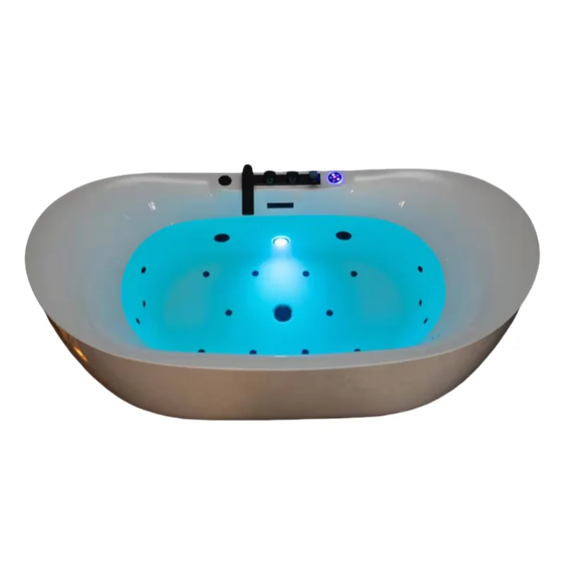 

Modern Free Standing Whirlpool Massage Bathtub with Thermal Heater FM Radio Smart Acrylic Bubble Jacuzzies Tub Double Slipper