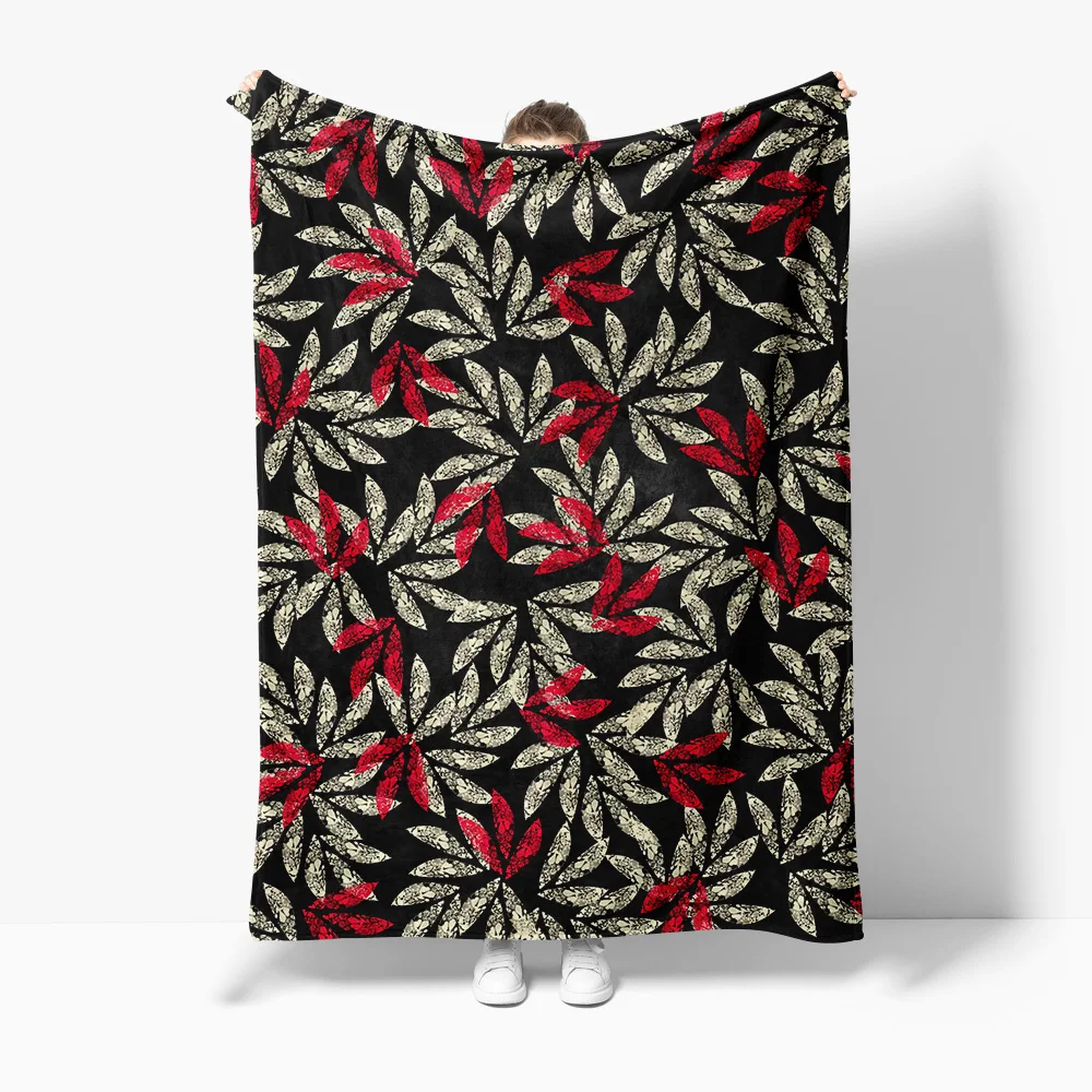 

Черно-серые флисовое одеяло с рисунком листьев, мягкое теплое одеяло для кровати, дивана, декоративная наволочка, подарок