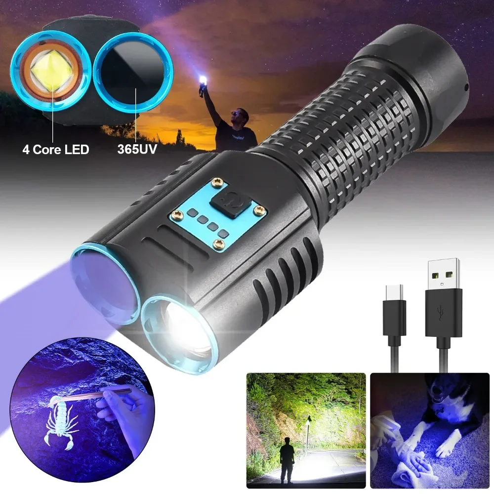 365nm UV LED e P70 quad-core luz branca tocha Lanterna Luz ultravioleta 3 modos Zoomable Tocha Manchas de urina para animais de estimação Escorpião