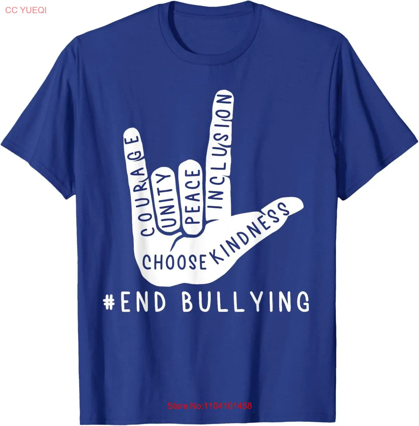 Kids Blue Anti Bullying Love Sign Language Bully Prevention T-Shirt