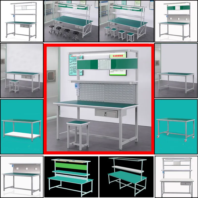 R8.19 - single-sided anti-static workbench with light, ideal for factory assembly lines, cleanrooms, and inspection workstations