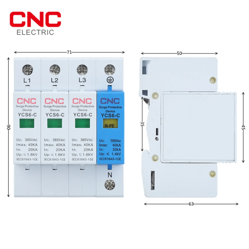 CNC 1P/3P+NPE AC 20KA-40KA 385V SPD House Surge Protector Protection Protective Low-voltage Arrester Device